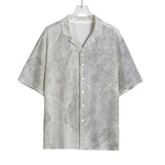 Silver Grey Marble Print Rayon Hawaiian Shirt