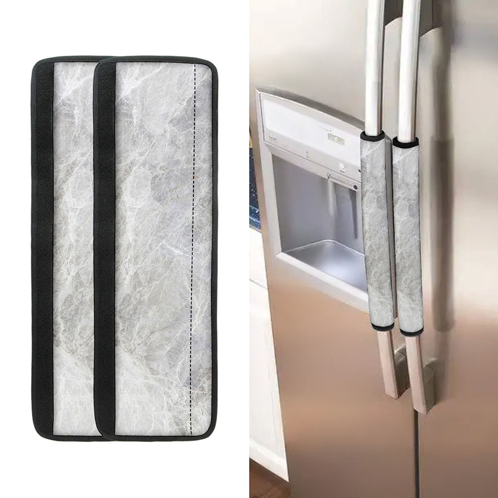 Silver Grey Marble Print Refrigerator Handle Covers
