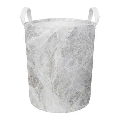 Silver Grey Marble Print Round Laundry Basket
