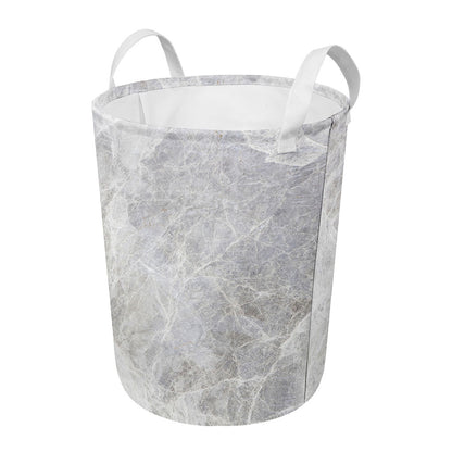 Silver Grey Marble Print Round Laundry Basket