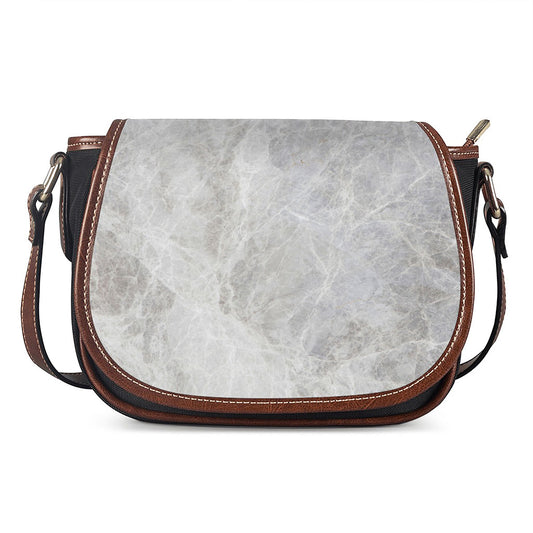 Silver Grey Marble Print Saddle Bag