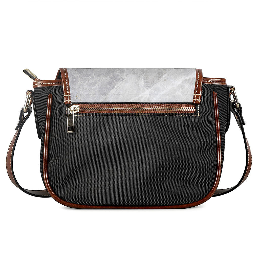 Silver Grey Marble Print Saddle Bag