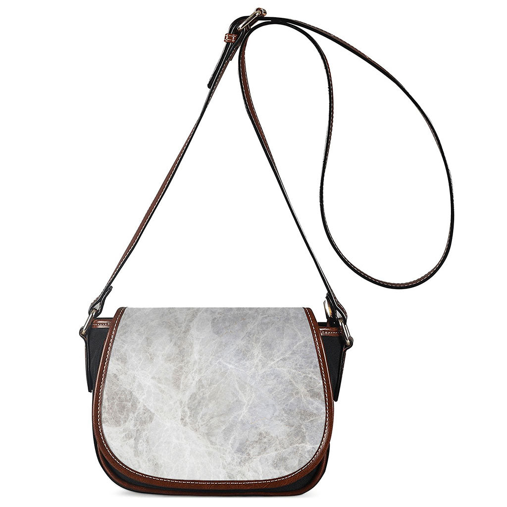 Silver Grey Marble Print Saddle Bag