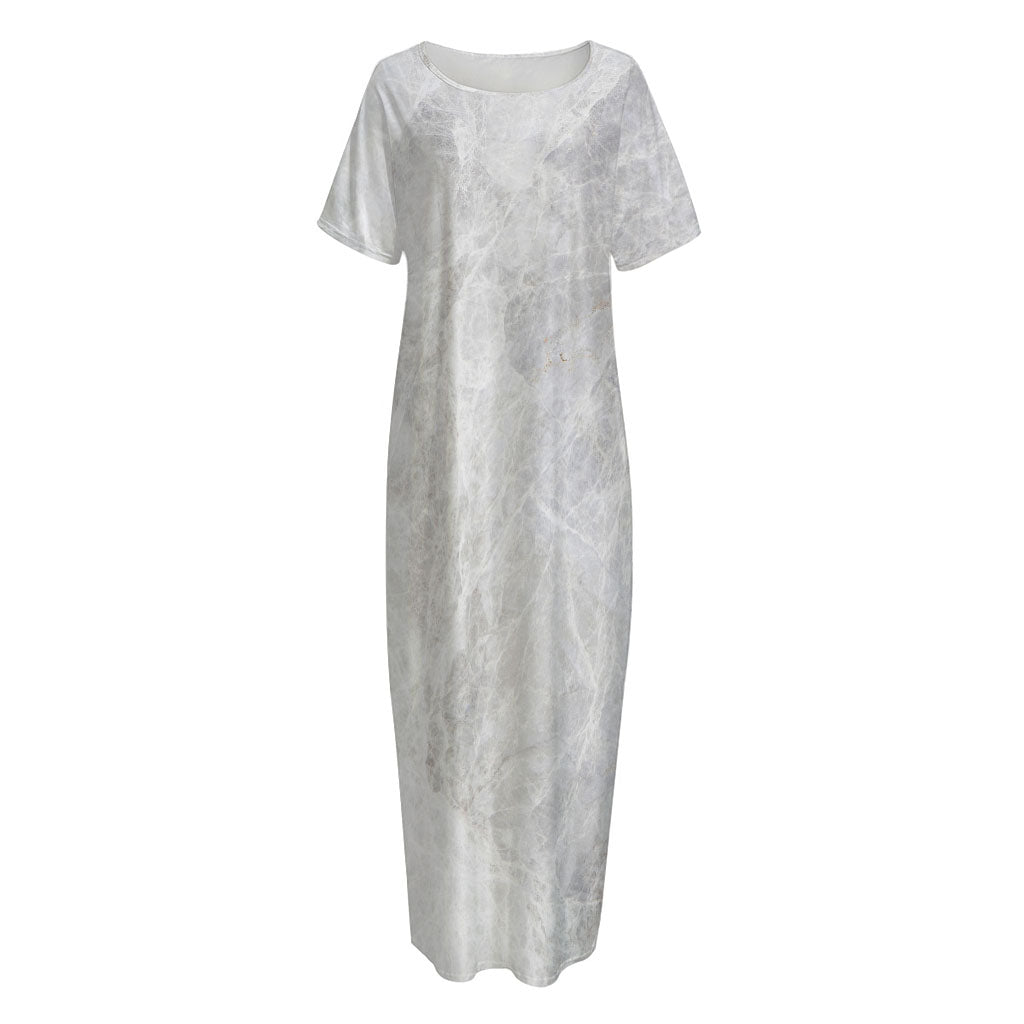 Silver Grey Marble Print Short Sleeve Long Nightdress