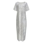 Silver Grey Marble Print Short Sleeve Long Nightdress