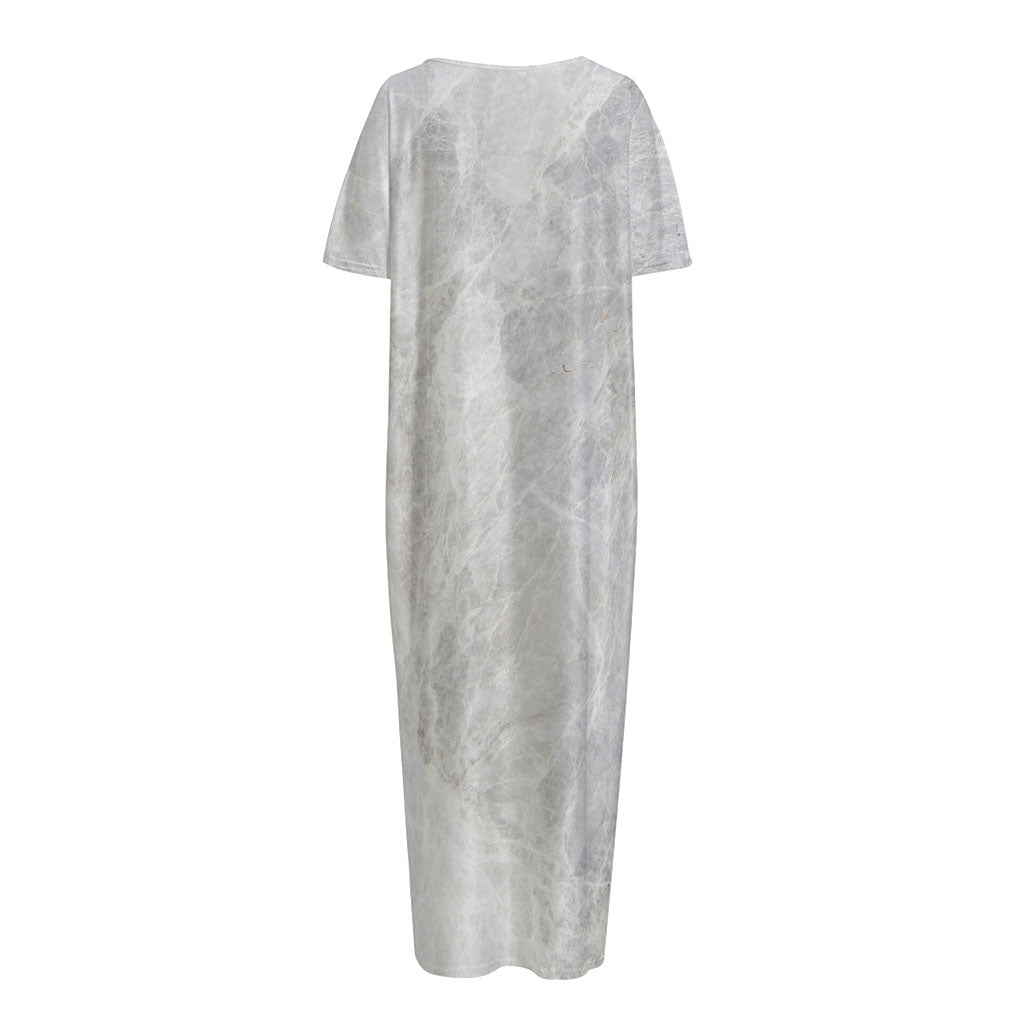 Silver Grey Marble Print Short Sleeve Long Nightdress