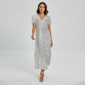 Silver Grey Marble Print Short Sleeve Maxi Dress