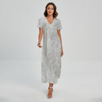 Silver Grey Marble Print Short Sleeve Maxi Dress