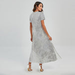 Silver Grey Marble Print Short Sleeve Maxi Dress