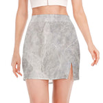 Silver Grey Marble Print Side Slit Mini Skirt