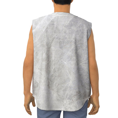 Silver Grey Marble Print Sleeveless Baseball Jersey