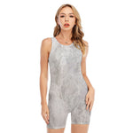 Silver Grey Marble Print Sleeveless One Piece Swimsuit