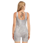 Silver Grey Marble Print Sleeveless One Piece Swimsuit