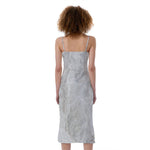 Silver Grey Marble Print Slim Fit Midi Cami Dress