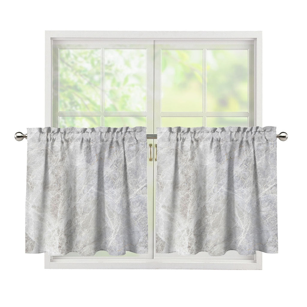 Silver Grey Marble Print Tier Curtains