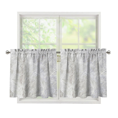 Silver Grey Marble Print Tier Curtains