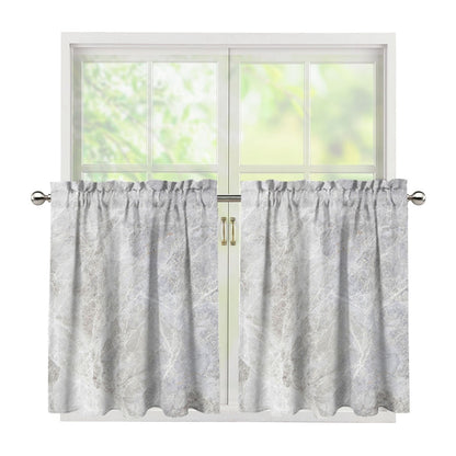 Silver Grey Marble Print Tier Curtains