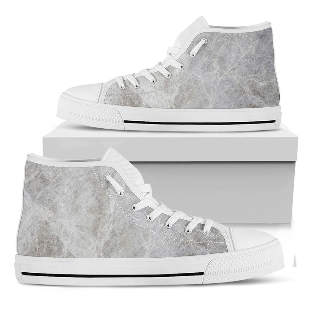 Silver Grey Marble Print White High Top Sneakers