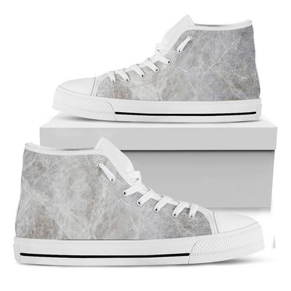 Silver Grey Marble Print White High Top Sneakers