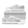 Silver Grey Marble Print White Low Top Sneakers
