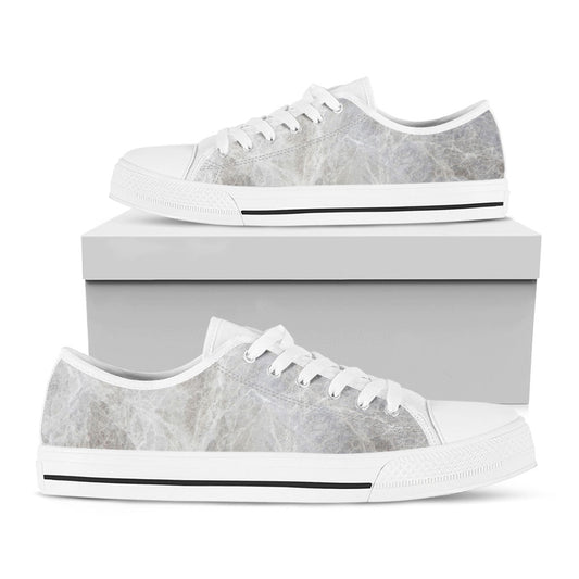 Silver Grey Marble Print White Low Top Sneakers