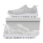 Silver Grey Marble Print White Running Shoes