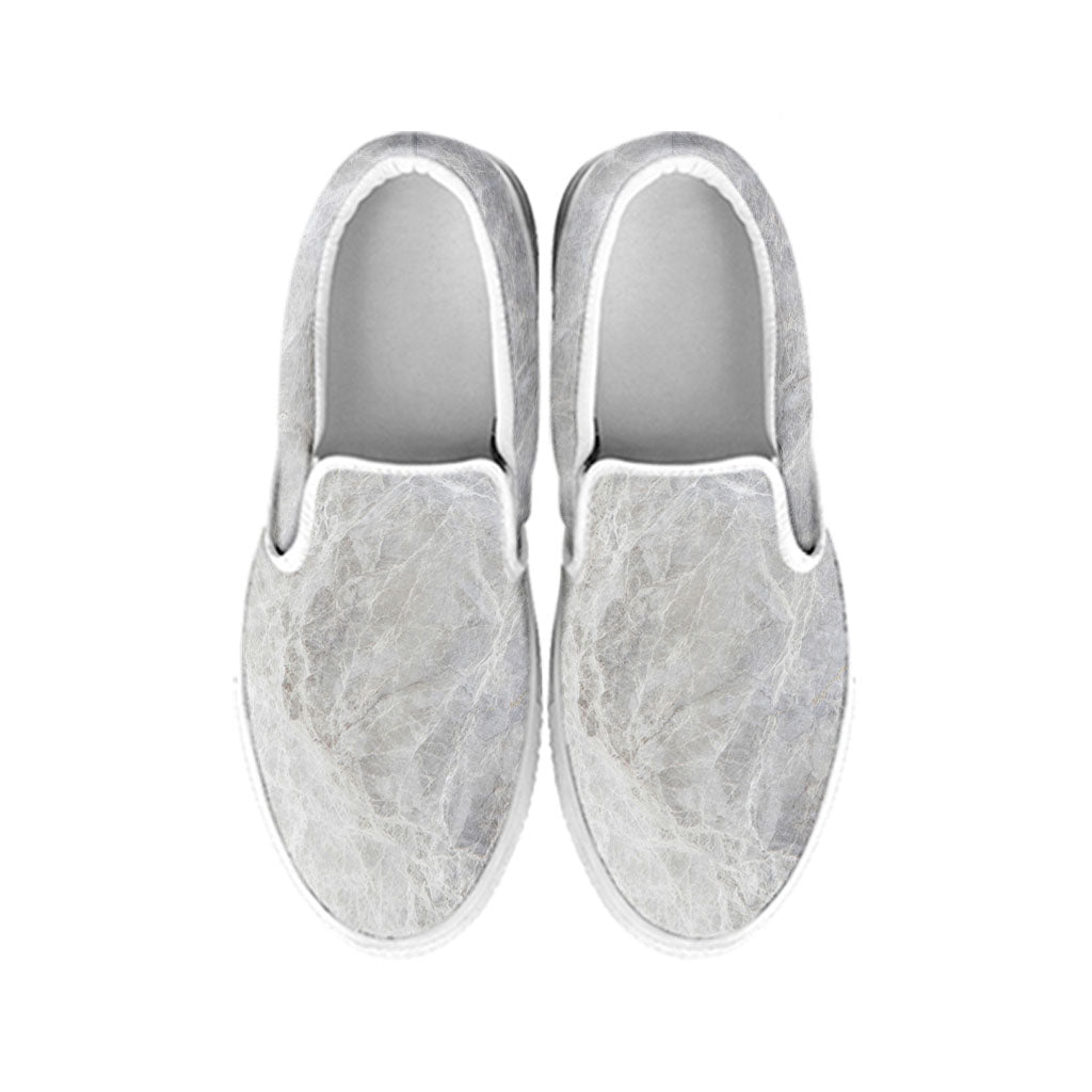 Silver Grey Marble Print White Slip On Sneakers