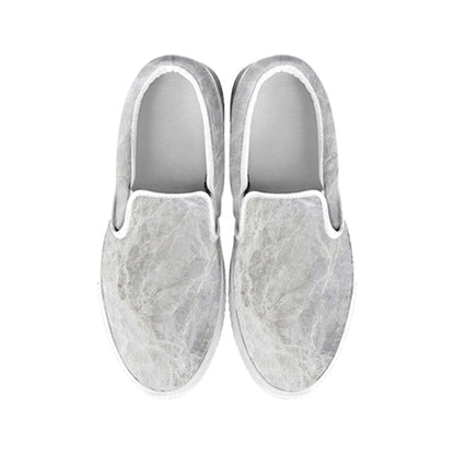 Silver Grey Marble Print White Slip On Sneakers