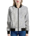 Silver Grey Marble Print Women's Bomber Jacket