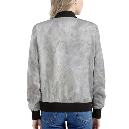 Silver Grey Marble Print Women's Bomber Jacket