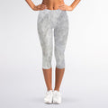 Silver Grey Marble Print Women's Capri Leggings