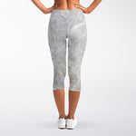 Silver Grey Marble Print Women's Capri Leggings