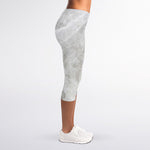 Silver Grey Marble Print Women's Capri Leggings