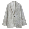 Silver Grey Marble Print Women's Cotton Blazer