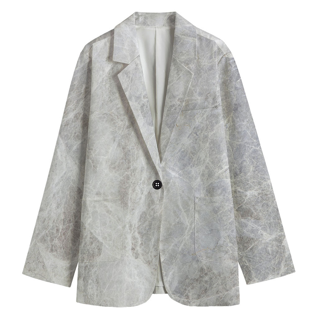 Silver Grey Marble Print Women's Cotton Blazer