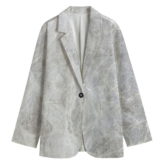 Silver Grey Marble Print Women's Cotton Blazer