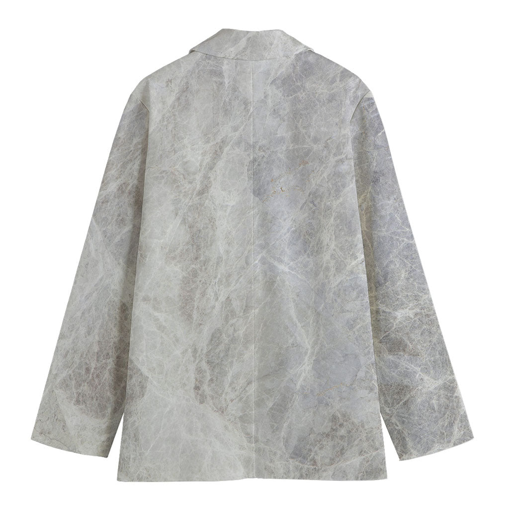 Silver Grey Marble Print Women's Cotton Blazer