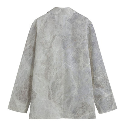 Silver Grey Marble Print Women's Cotton Blazer
