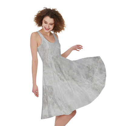 Silver Grey Marble Print Women's Sleeveless Dress