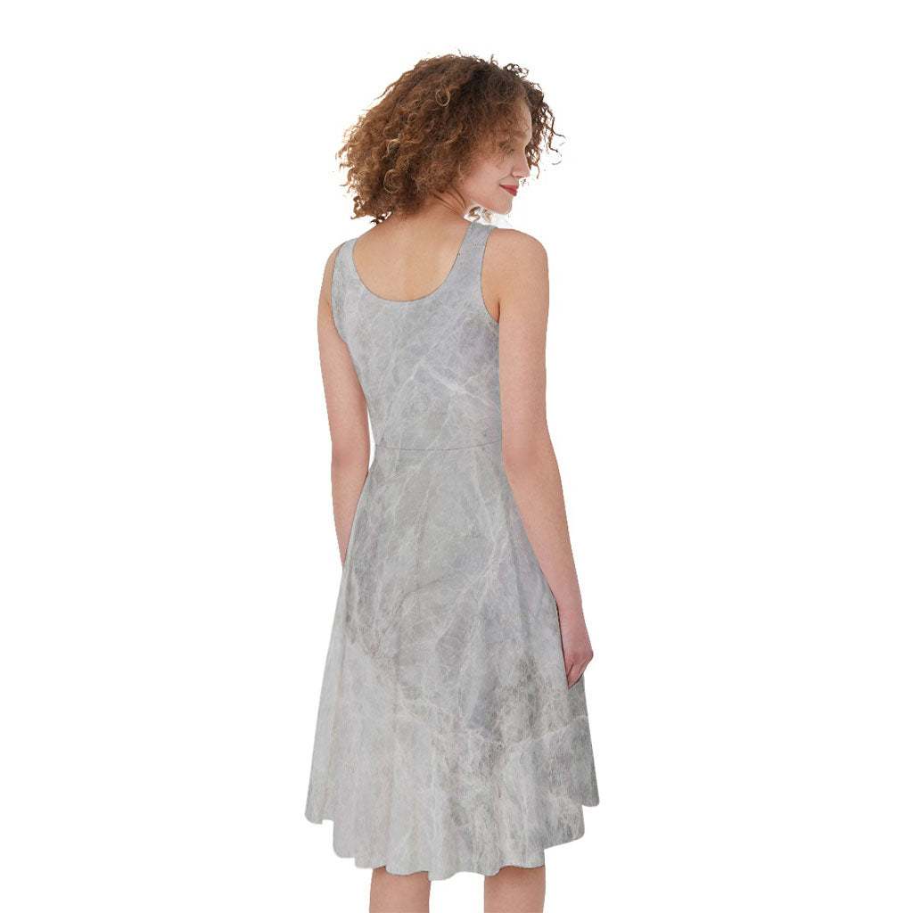 Silver Grey Marble Print Women's Sleeveless Dress