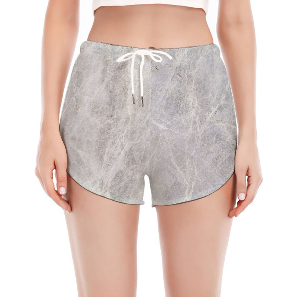 Silver Grey Marble Print Women's Split Running Shorts