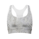 Silver Grey Marble Print Women's Sports Bra