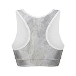 Silver Grey Marble Print Women's Sports Bra