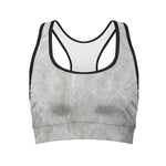 Silver Grey Marble Print Women's Sports Bra