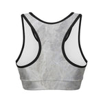 Silver Grey Marble Print Women's Sports Bra