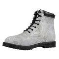 Silver Grey Marble Print Padded Collar Lace Up Boots