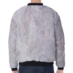 Silver Grey Marble Print Zip Sleeve Bomber Jacket
