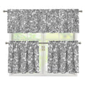 Silver (NOT Real) Glitter Print 3 Piece Kitchen Curtains