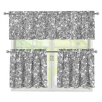 Silver (NOT Real) Glitter Print 3 Piece Kitchen Curtains