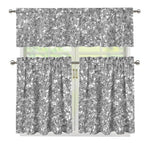 Silver (NOT Real) Glitter Print 3 Piece Kitchen Curtains